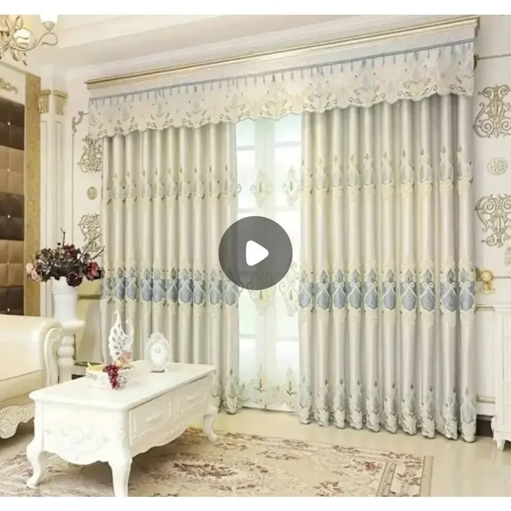 European embroidered blackout curtain panel